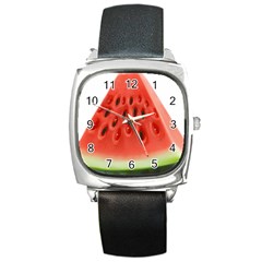 Seamless Background With Watermelon Slices Square Metal Watch by Ket1n9