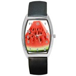 Seamless Background With Watermelon Slices Barrel Style Metal Watch Front