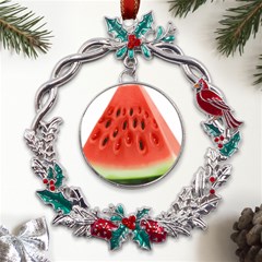 Seamless Background With Watermelon Slices Metal X mas Wreath Holly Leaf Ornament by Ket1n9