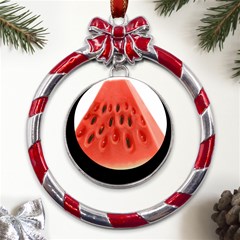 Seamless Background With Watermelon Slices Metal Red Ribbon Round Ornament by Ket1n9