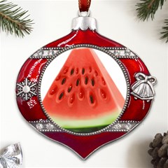 Seamless Background With Watermelon Slices Metal Snowflake And Bell Red Ornament by Ket1n9