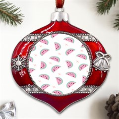 Fresh Watermelon Slices Texture Metal Snowflake And Bell Red Ornament by Ket1n9