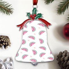 Fresh Watermelon Slices Texture Metal Holly Leaf Bell Ornament by Ket1n9