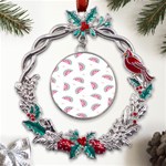 Fresh Watermelon Slices Texture Metal X mas Wreath Holly leaf Ornament Front