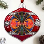 Fresh Watermelon Slices Texture Metal Snowflake And Bell Red Ornament Front