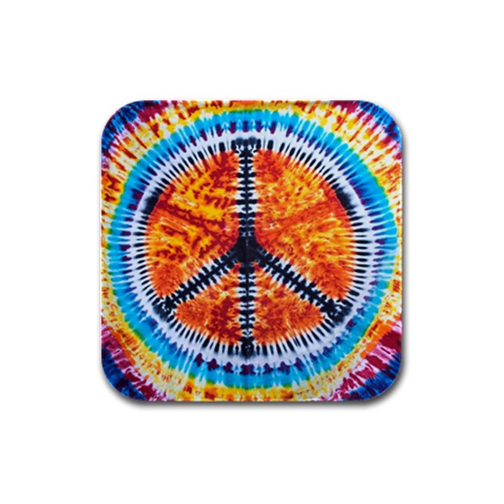 Tie Dye Peace Sign Rubber Square Coaster (4 pack)