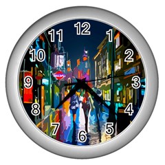 Abstract Vibrant Colour Cityscape Wall Clock (silver) by Ket1n9