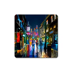 Abstract Vibrant Colour Cityscape Square Magnet by Ket1n9