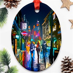 Abstract Vibrant Colour Cityscape Oval Ornament (two Sides) by Ket1n9