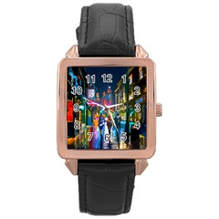 Abstract Vibrant Colour Cityscape Rose Gold Leather Watch  by Ket1n9