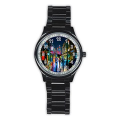 Abstract Vibrant Colour Cityscape Stainless Steel Round Watch by Ket1n9