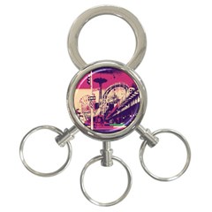 Pink City Retro Vintage Futurism Art 3-ring Key Chain by Ket1n9