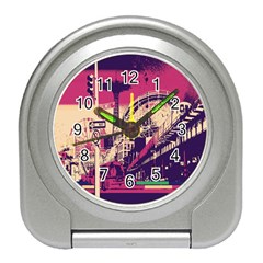 Pink City Retro Vintage Futurism Art Travel Alarm Clock by Ket1n9