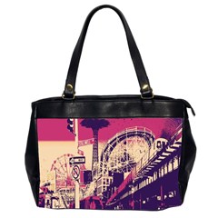 Pink City Retro Vintage Futurism Art Oversize Office Handbag (2 Sides) by Ket1n9