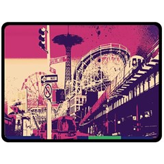 Pink City Retro Vintage Futurism Art Fleece Blanket (large) by Ket1n9