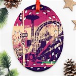 Pink City Retro Vintage Futurism Art Oval Filigree Ornament (Two Sides) Front