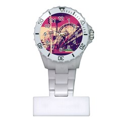 Pink City Retro Vintage Futurism Art Plastic Nurses Watch by Ket1n9