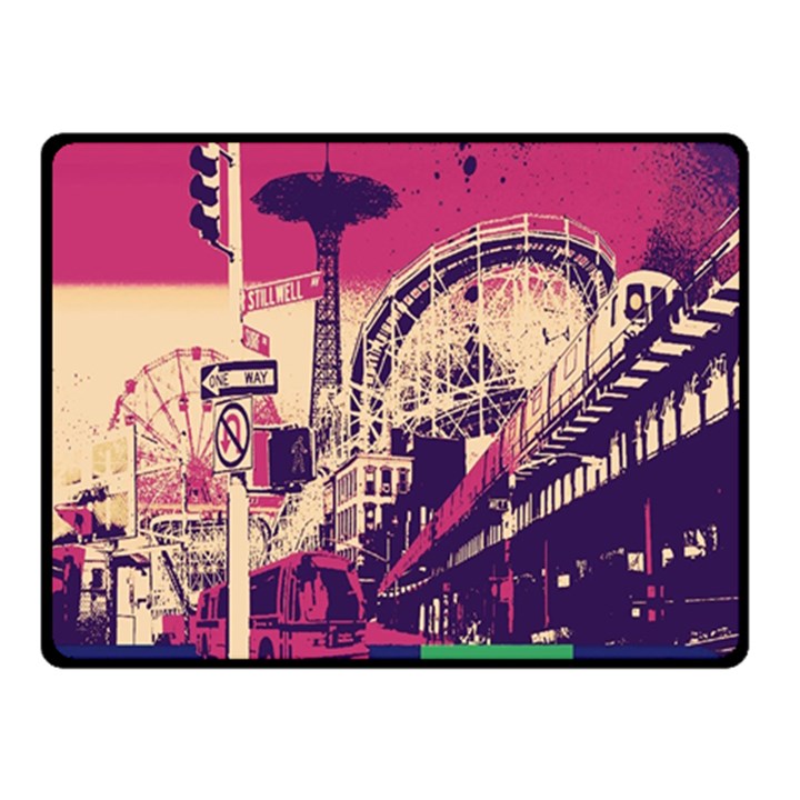 Pink City Retro Vintage Futurism Art Two Sides Fleece Blanket (Small)