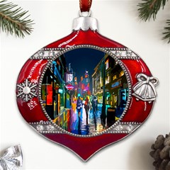 Abstract Vibrant Colour Cityscape Metal Snowflake And Bell Red Ornament by Ket1n9