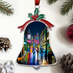 Abstract Vibrant Colour Cityscape Metal Holly Leaf Bell Ornament by Ket1n9