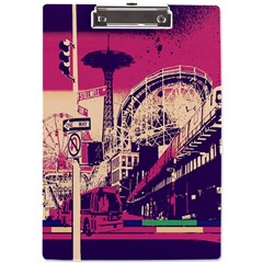 Pink City Retro Vintage Futurism Art A4 Acrylic Clipboard by Ket1n9