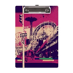 Pink City Retro Vintage Futurism Art A5 Acrylic Clipboard by Ket1n9