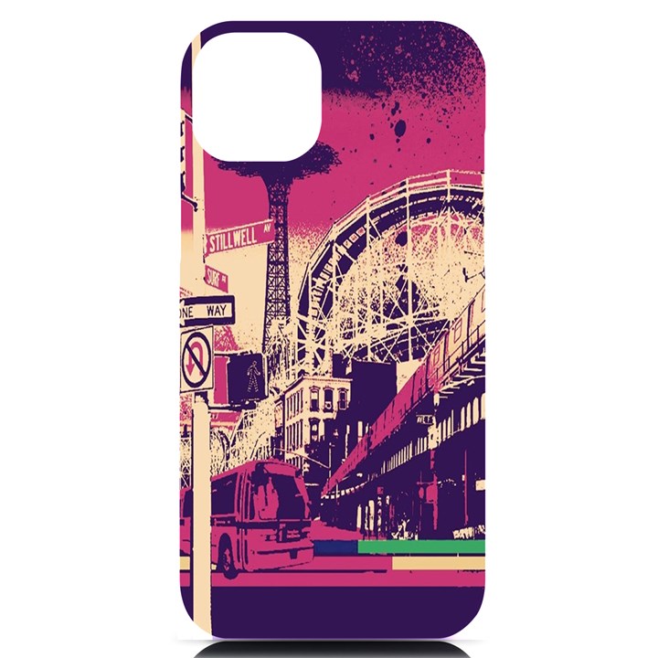 Pink City Retro Vintage Futurism Art iPhone 14 Plus Black UV Print Case