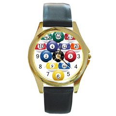 Racked Billiard Pool Balls Round Gold Metal Watch by Ket1n9