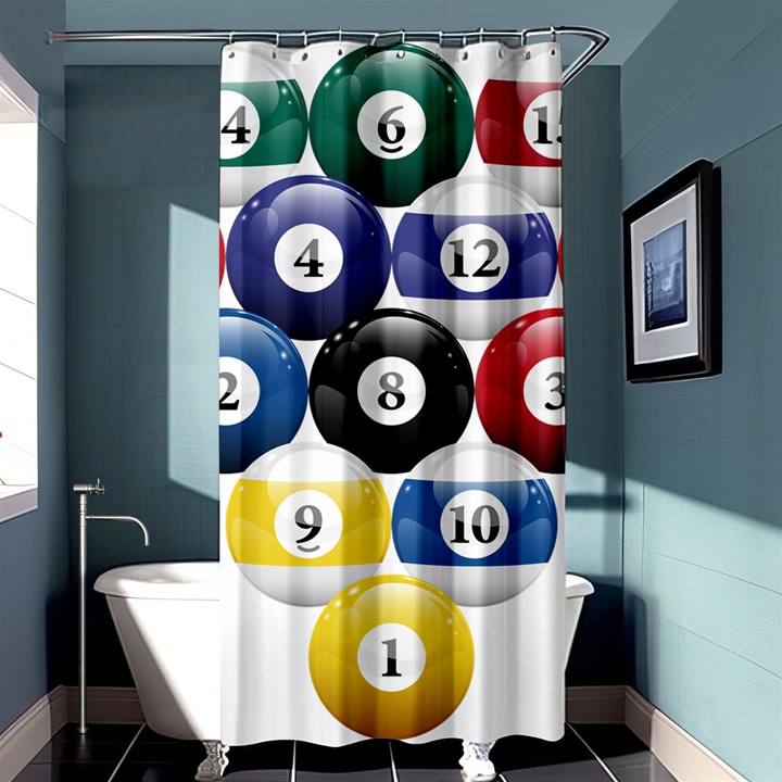 Racked Billiard Pool Balls Shower Curtain 36  x 72  (Stall) 