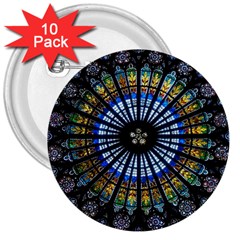 Stained Glass Rose Window In France s Strasbourg Cathedral 3  Buttons (10 Pack)  by Ket1n9