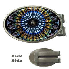 Stained Glass Rose Window In France s Strasbourg Cathedral Money Clips (oval)  by Ket1n9