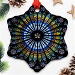 Stained Glass Rose Window In France s Strasbourg Cathedral Snowflake Ornament (Two Sides) Front