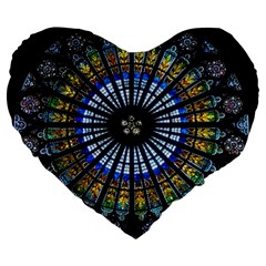 Stained Glass Rose Window In France s Strasbourg Cathedral Large 19  Premium Heart Shape Cushions by Ket1n9