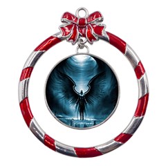 Rising Angel Fantasy Metal Red Ribbon Round Ornament by Ket1n9