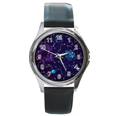 Realistic Night Sky Poster With Constellations Round Metal Watch by Ket1n9