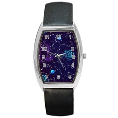 Realistic Night Sky Poster With Constellations Barrel Style Metal Watch by Ket1n9