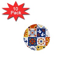 Mexican Talavera Pattern Ceramic Tiles With Flower Leaves Bird Ornaments Traditional Majolica Style 1  Mini Buttons (10 Pack)  by Ket1n9