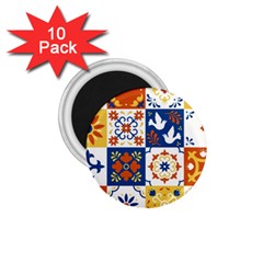 Mexican Talavera Pattern Ceramic Tiles With Flower Leaves Bird Ornaments Traditional Majolica Style 1 75  Magnets (10 Pack)  by Ket1n9