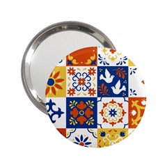 Mexican Talavera Pattern Ceramic Tiles With Flower Leaves Bird Ornaments Traditional Majolica Style 2 25  Handbag Mirrors by Ket1n9