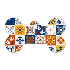 Mexican Talavera Pattern Ceramic Tiles With Flower Leaves Bird Ornaments Traditional Majolica Style Dog Tag Bone (two Sides) by Ket1n9