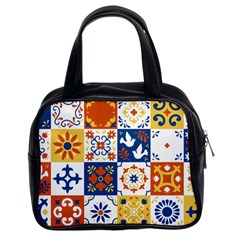 Mexican Talavera Pattern Ceramic Tiles With Flower Leaves Bird Ornaments Traditional Majolica Style Classic Handbag (two Sides) by Ket1n9