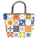 Mexican Talavera Pattern Ceramic Tiles With Flower Leaves Bird Ornaments Traditional Majolica Style Bucket Bag Front