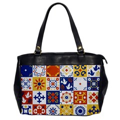 Mexican Talavera Pattern Ceramic Tiles With Flower Leaves Bird Ornaments Traditional Majolica Style Oversize Office Handbag by Ket1n9