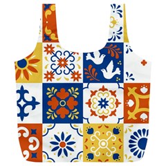 Mexican Talavera Pattern Ceramic Tiles With Flower Leaves Bird Ornaments Traditional Majolica Style Full Print Recycle Bag (xl) by Ket1n9