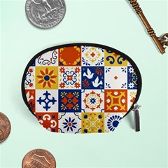 Mexican Talavera Pattern Ceramic Tiles With Flower Leaves Bird Ornaments Traditional Majolica Style Accessory Pouch (small) by Ket1n9