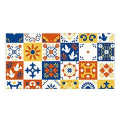 Mexican Talavera Pattern Ceramic Tiles With Flower Leaves Bird Ornaments Traditional Majolica Style Satin Shawl 45  X 80  by Ket1n9