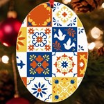 Mexican Talavera Pattern Ceramic Tiles With Flower Leaves Bird Ornaments Traditional Majolica Style UV Print Acrylic Ornament Oval Front