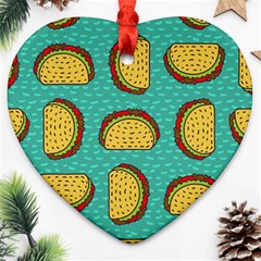 Taco Drawing Background Mexican Fast Food Pattern Heart Ornament (two Sides) by Ket1n9