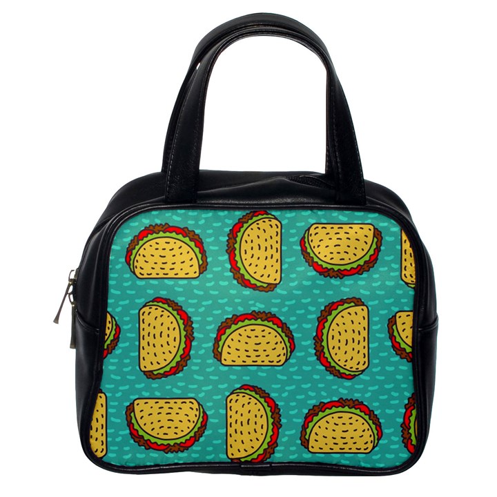 Taco Drawing Background Mexican Fast Food Pattern Classic Handbag (One Side)