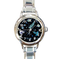 Colorful Abstract Pattern Consisting Glowing Lights Luminescent Images Marine Plankton Dark Backgrou Round Italian Charm Watch by Ket1n9